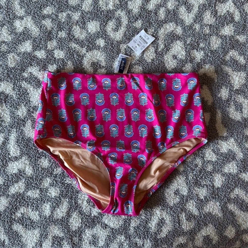 NWT! J.Crew Pink Multi High Waisted Bikini Bottoms- Large